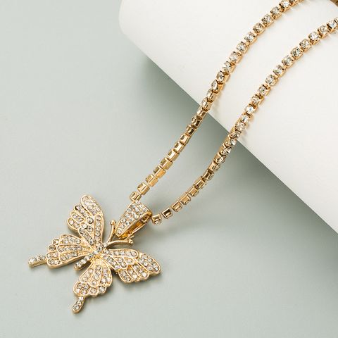 Wholesale Jewelry Modern Style Butterfly Alloy Iron Rhinestones Plating Inlay Pendant Necklace