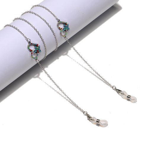 Silver Colorful Beads Peach Heart Butterfly Glasses Chain