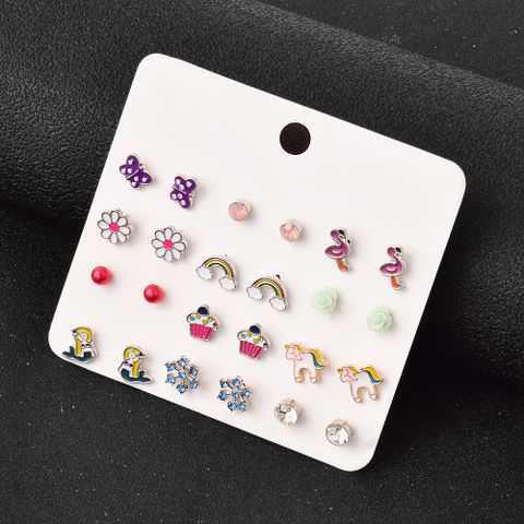 Fashion Flower Multi-color Animal Earrings Set