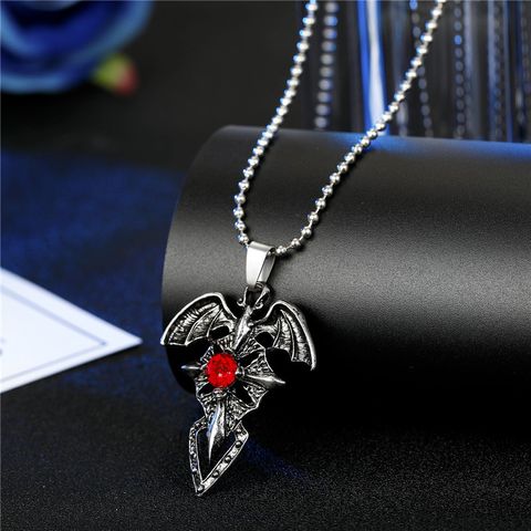 European Cross-border Hot Selling Necklace Ornament Vintage Personality Punk Gothic Skull Red Diamond Cross Pendant Necklace For Men