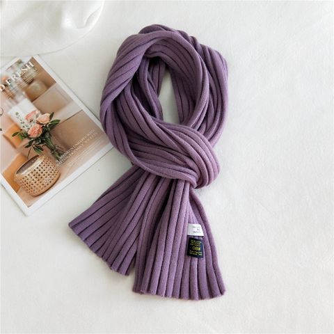 Korean Striped Solid Color Wool Knitted Warm Scarf