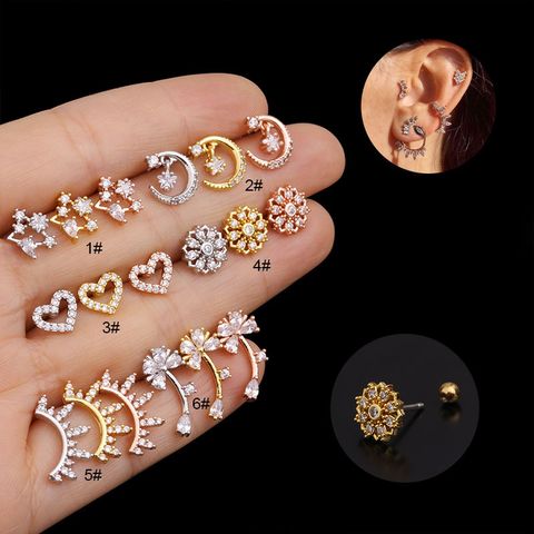 Ear Cartilage Rings & Studs Ethnic Style Geometric 316 Stainless Steel  Copper Inlaid Zircon