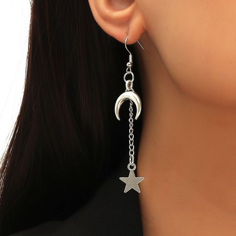 Vintage Bohemian Long Moon Star Earrings