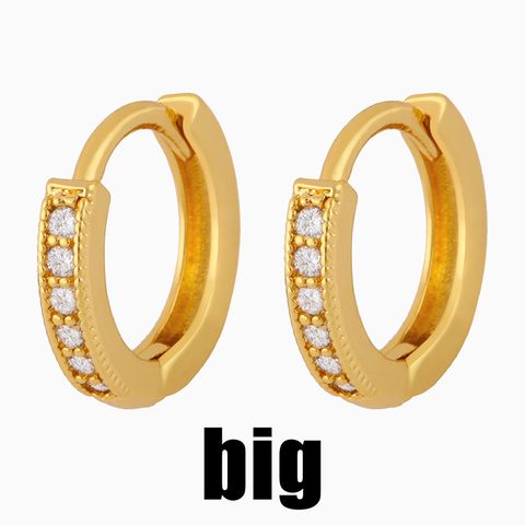 1 Pair Simple Style Geometric Round Inlaid Zircon Copper 18k Gold Plated Hoop Earrings