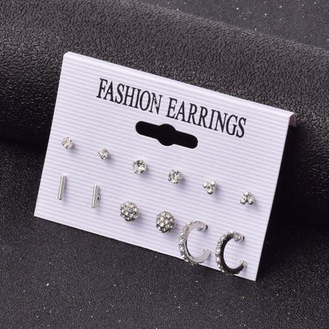 Simple Diamond-studded Geometric Earrings Set