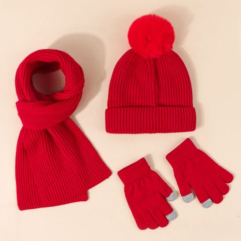 Children's Pure Color Knitted Hat Scarf Gloves