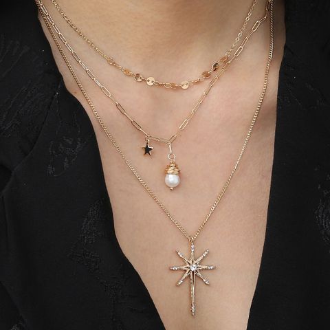 Fashion Micro-studded Star Pendant Multi-layer Necklace