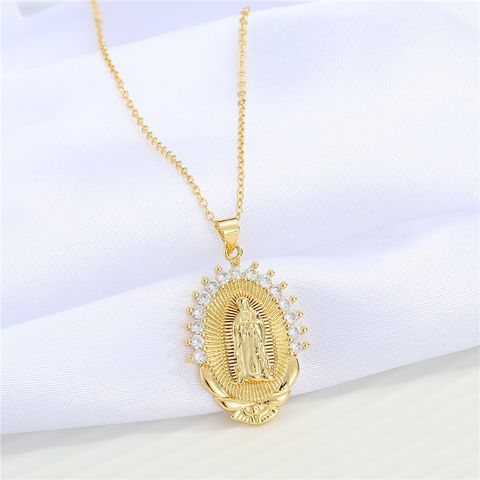Vintage Virgin Mary Pendant Rhinestone Zircon Necklace