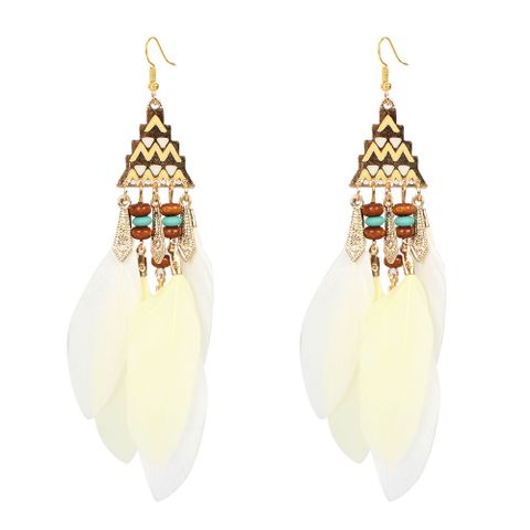 Lady Fashion Ethnic Style Triangle Feather No Inlaid Earrings
