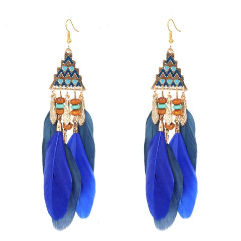 Lady Fashion Ethnic Style Triangle Feather No Inlaid Earrings