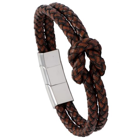 Retro Woven Leather  Stainless Steel  Magnet Buckle Men's Bracelet