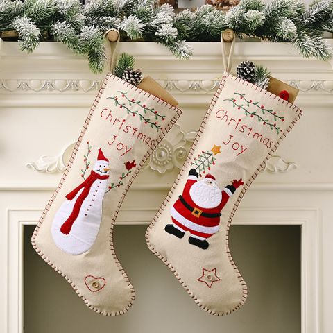 Linen Embroidered Christmas Socks Pendant Gift Bag