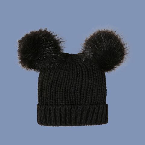 Black Hat Two Wool Ball Knitted Hat