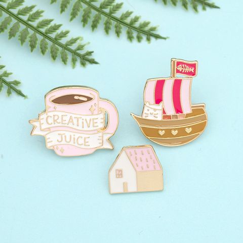 New Juice Cup Pirate Ship Cat Letter Brooch