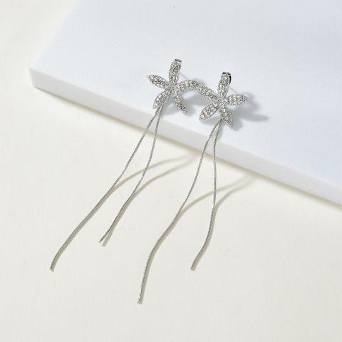 S925 Silver Needle Diamonds  Long Tassels Earrings