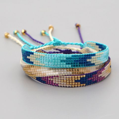 Rice Bead Woven Bohemian Geometric Gradient Color Ethnic Style Handmade Bracelet