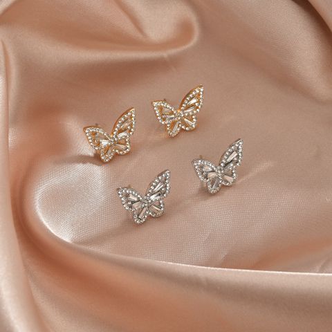 Korean Fashion Simple Full Diamond Butterfly Earrings