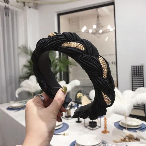 Hair Accessories Solid Color Pleated Alloy Chain Twist Braids Wide Edge Hair Band