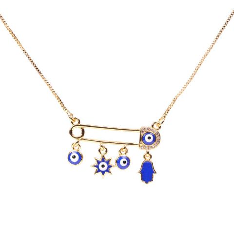 Fashion Pin Zircon Necklace Dripping Palm Eye Pendant Jewellery