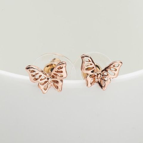 New Glossy Hollow Butterfly Ear Studs Gold Plated Silver Rose Cute Insect Ear Studs Wholesale