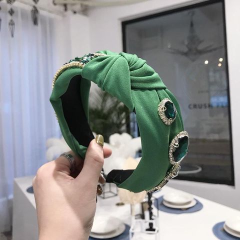 Baroque Headband Retro Heavy Emerald Emerald Knit Knotted Wide Side Headband