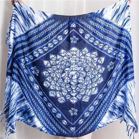 New National Style Handmade Tie-dye Blue And White Porcelain Cotton And Linen Scarf Travel Shawl Wholesale