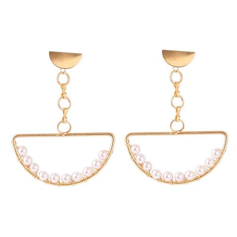 New Geometric Round Handmade Pearl Earrings Korean Hoop Jewelry