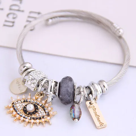 Stylish Metal Devil's Eye Simple Water Drop Pendant Multi-element Accessories Bangle