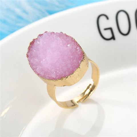 Exquisite Oval Ring Wedding Gold Ring Imitation Natural Stone Resin Adjustable Ring
