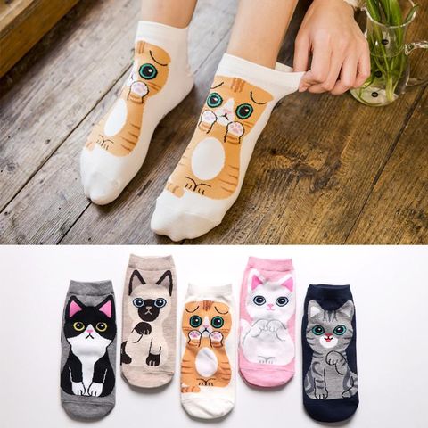 Frühling Und Sommer Damen Baumwoll Socken Großhandel Niedliche Cartoon Katze Damen Boots Socken Mode All-match Kurze Socken Lässig Schweiß Absorption