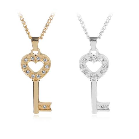 New Fashion Necklace Heart-shaped Key Love Diamond Pendant Necklace Wholesale