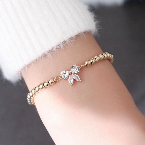 Korean New Fashion Literary Sweet Beaded Adjustable Micro-set Zircon Bow Bracelet