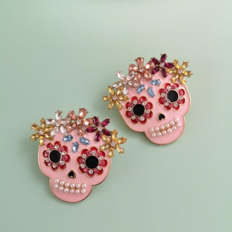 Fashion Skull Diamond Alloy Artificial Gemstones Earrings Ear Studs