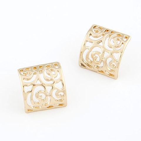 Boutique Korean Fashion Sweet And Simple Hollow Square Temperament Earrings