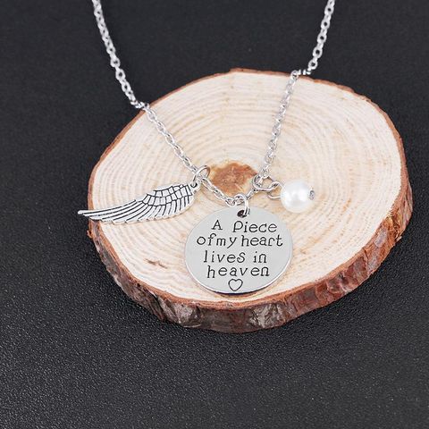 New Fashion Round Wings Pendant Necklace A Piece Of My Heart In Heaven Necklace
