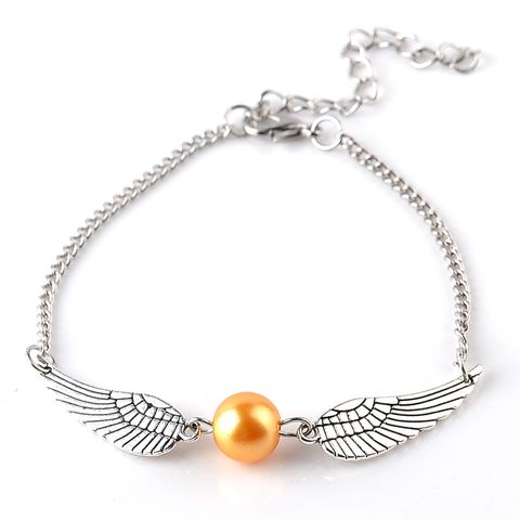 New Fahsion Personality Round Bead Wings Pendant Bracelet Golden  Creative Gift Wild Bracelet Nihaojewelry Wholesale