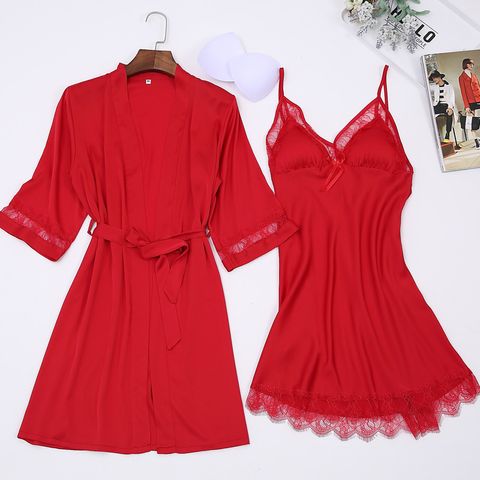 Sexy Nightgown With Chest Pad Strap Nightdress Fashion Women's Sexy Pajamas Simulation Silk Home Service Wholesale