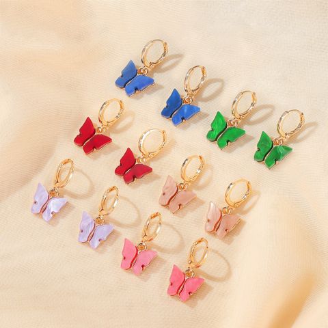 Korean New Butterfly Earrings Summer Temperament Super Fairy Butterfly Earrings Ear Buckle Wind Color Acrylic Earrings