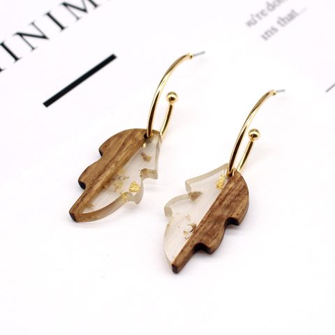 Fashion Jewelry Simple Wood Earrings Leaves Wood Resin Earrings Ear Hook Foreign Trade Gold Foil Frosty Earrings