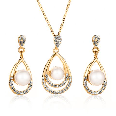Pearl Jewelry Set Temperament Droplet Necklace Earrings Two Pieces Personality Elegant Bridal Earrings