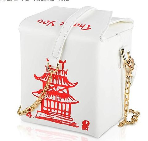 Fashion Simple  Pu Chain Messenger Bag Personality Red Iron Tower Printing Shoulder Bag