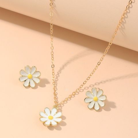 Fashion Jewelry Cute And Sweet Dripping Flower Necklace Wild Small Daisy Earring Set Wholesale Nihaojewelry