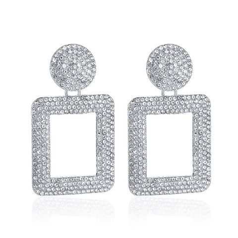 New Earrings Style Fashion Exaggerated Earrings Temperament Flash Diamond Geometric Square Earrings Diamond Wholesale Nihaojewelry