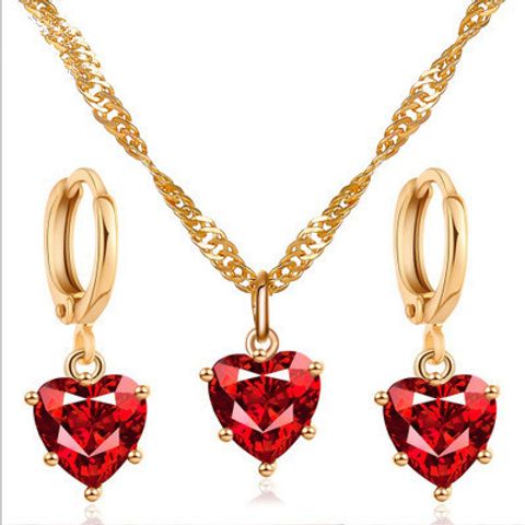 New Suit Jewelry Classic Crystal Zircon Love Necklace Earring Ladies Temperament Wild Jewelry Wholesale Nihaojewelry