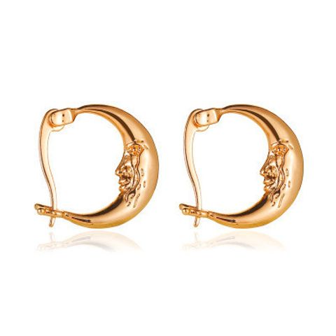 New Earrings Personality Moon Earrings Ear Buckle Fashion Gold Abstract Short Paragraph Face Earrings Wholesale Nihaojewelry