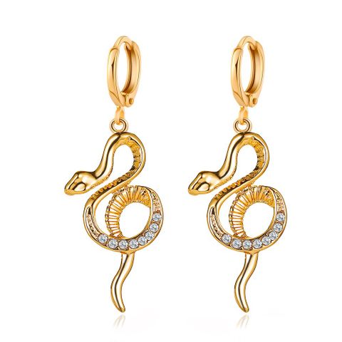 New Earrings Temperament Luxury Earrings Ear Buckle Personality Full Diamond Snake Shaped Long Earrings Ladies Earrings Wholesale Nihaojewelry