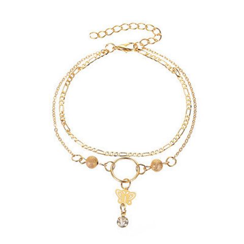 New Pendant Hollow Butterfly Anklet Ladies Summer Beach Double-layer Bracelet Anklet Wholesale Nihaojewelry
