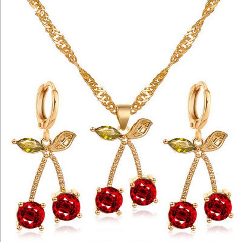 Außenhandel Neue Halskette Europäisches Und Amerikanisches Temperament Granatapfel Rote Kirsche Halskette Weibliche Einfache All-match-kristall Ohrringe Anhänger Halskette
