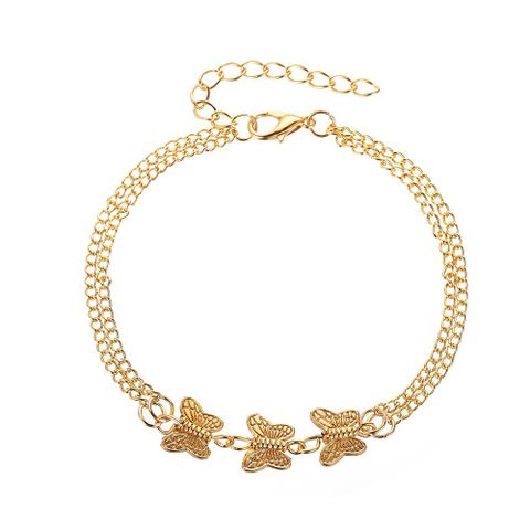 New Anklet Personality Metal Texture Three Butterfly Anklet Cold Wind Simple Double-layer Footwear Wholesale Nihaojewelry