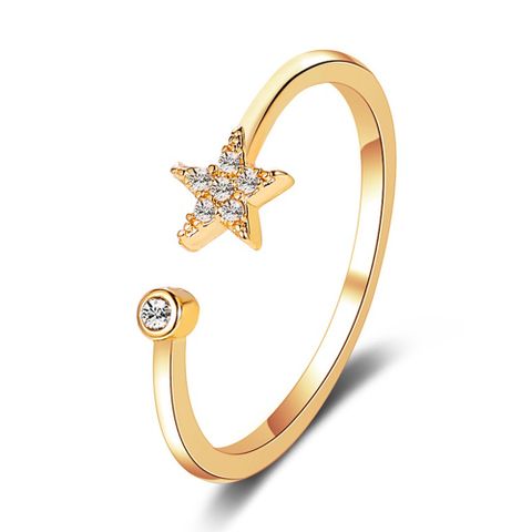 Korea Diamond Rings Sweet Simple Five-pointed Star Ring Fresh Wild Diamond-set Star Opening Women Ring Literary Jewelry Wholesale Nihaojewelry